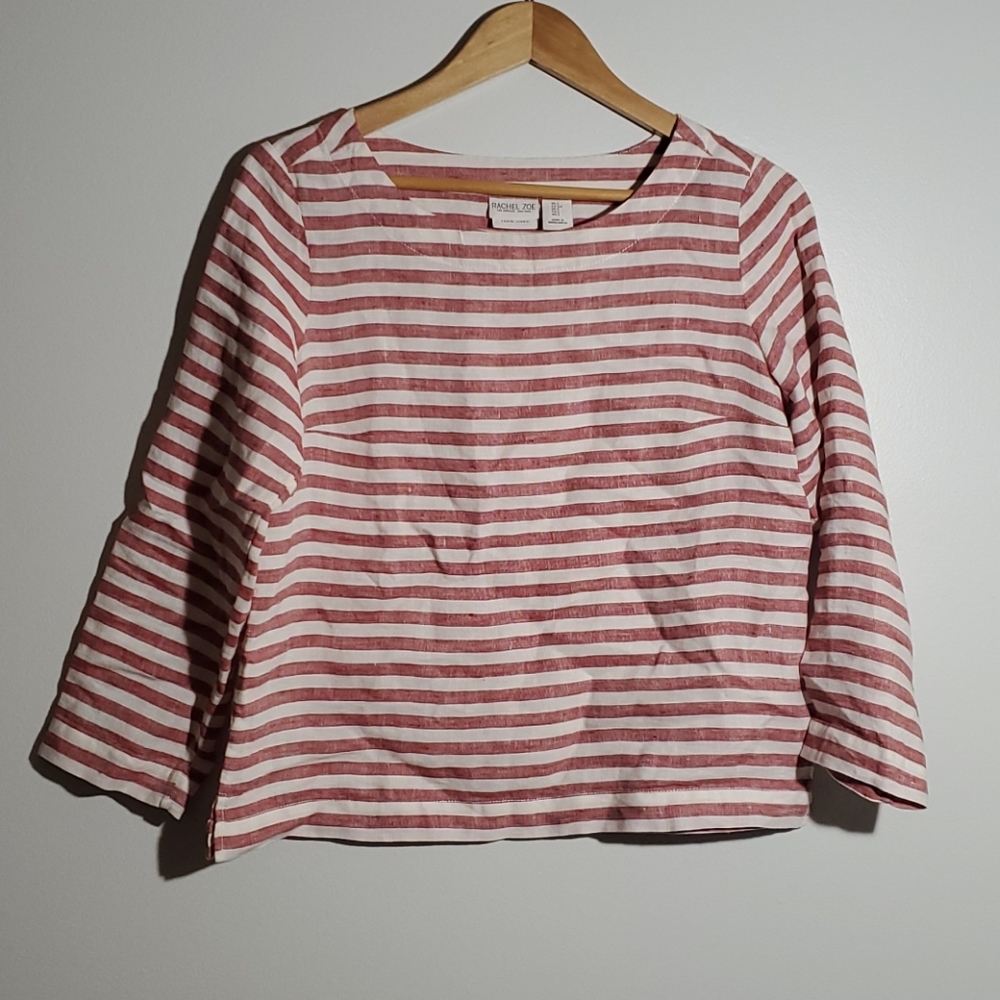 Rachel Zoe red/white striped linen pullove…